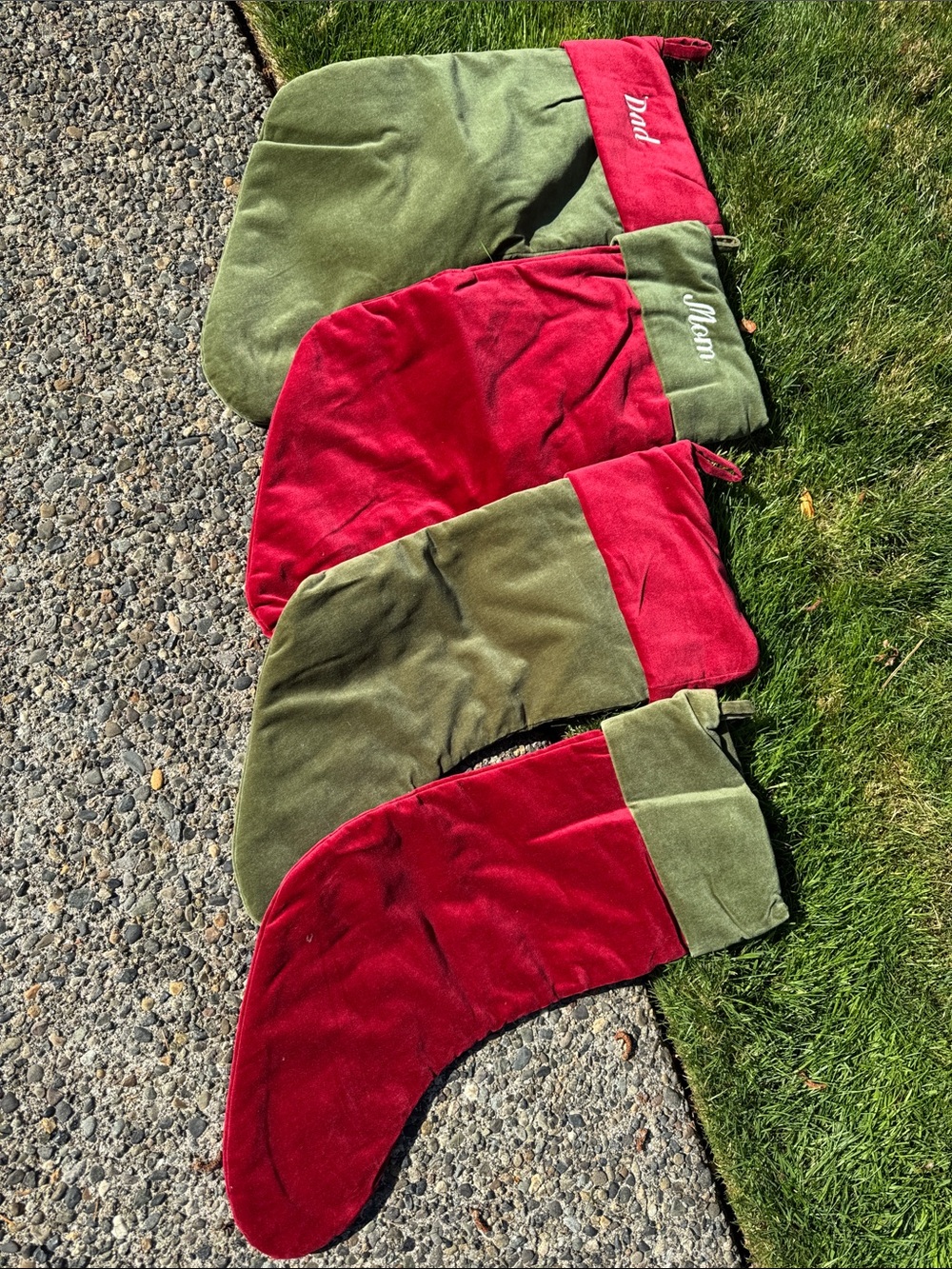 Pottery Barn Red and Olive Green Holiday Stockings Set of 4